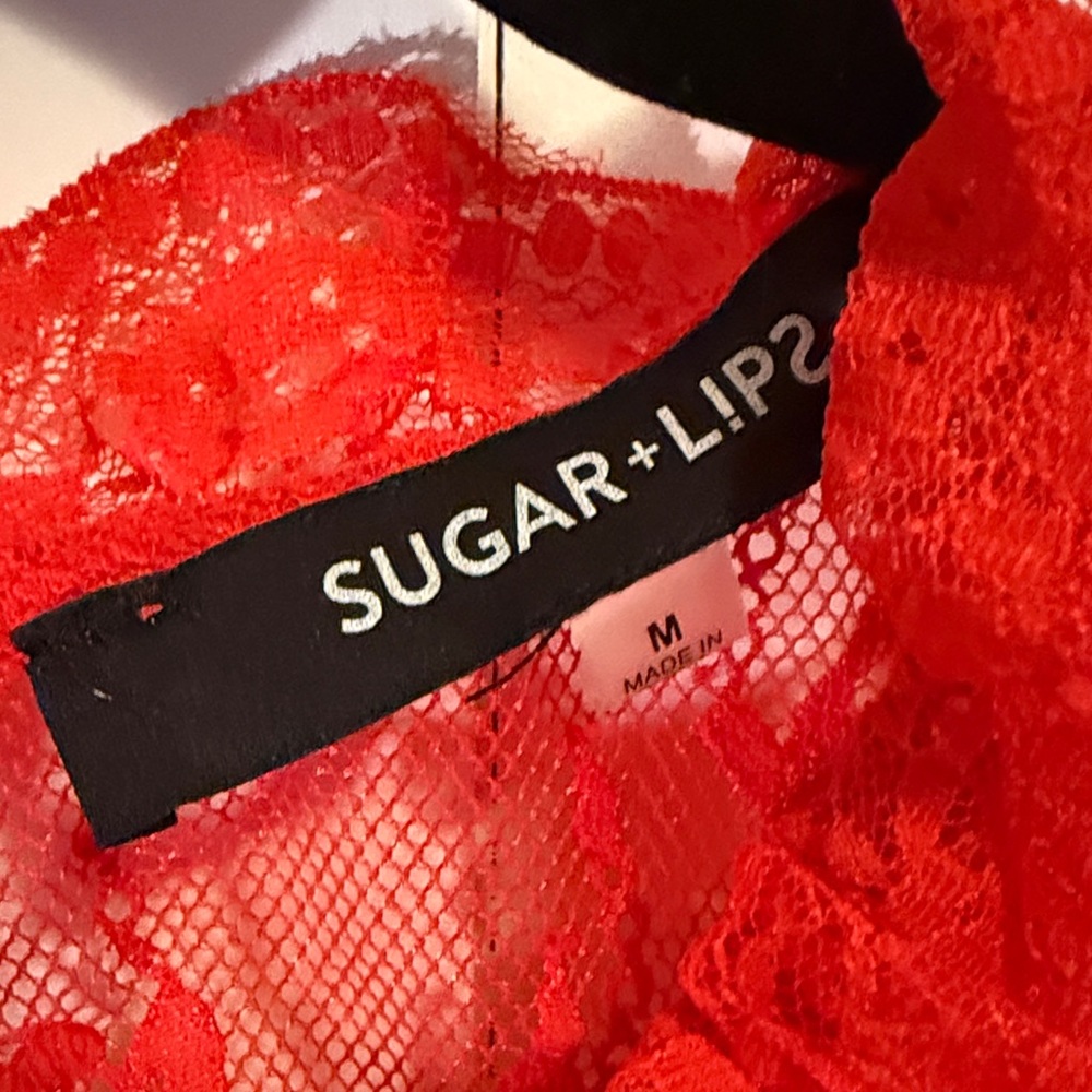 Sugarlips Vibrant Red Lace Blouse - Picture 7 of 9